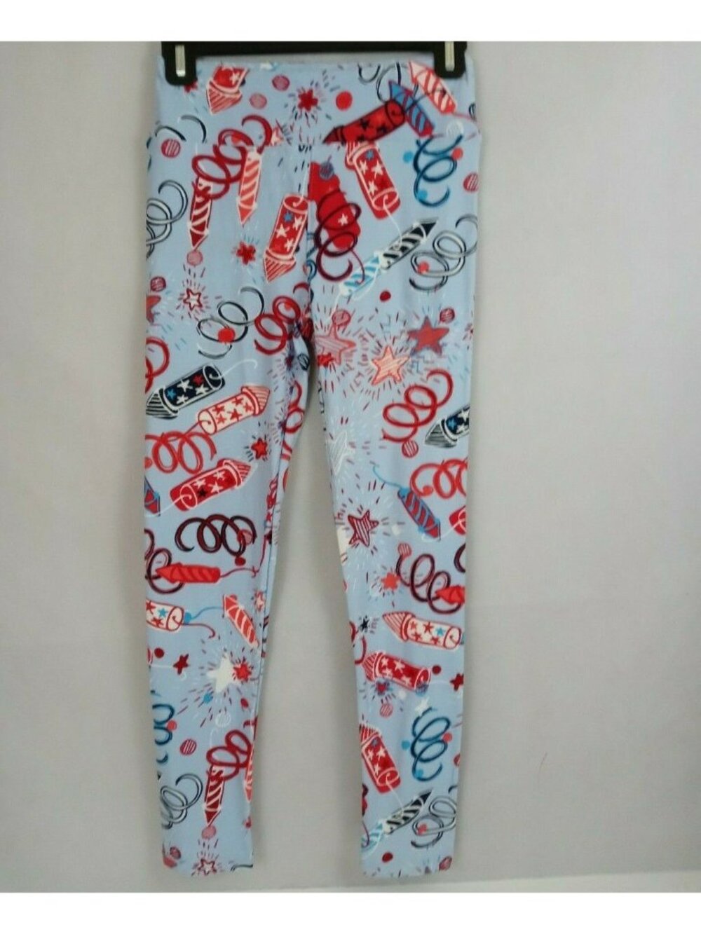 New LuLaRoe One Size Leggings Light Blue With Colorful Fireworks Design